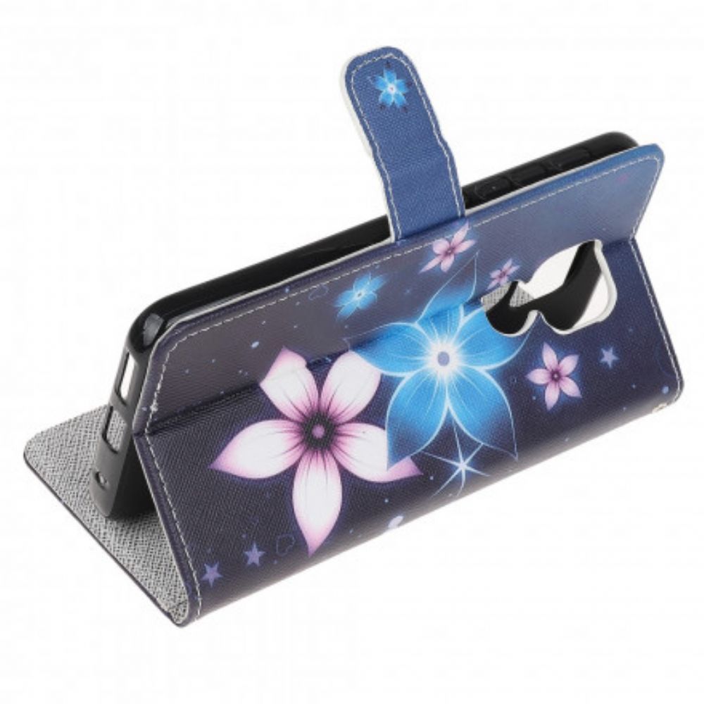 Folio-hoesje voor Moto G9 Play Met Ketting Maanband Bloemen