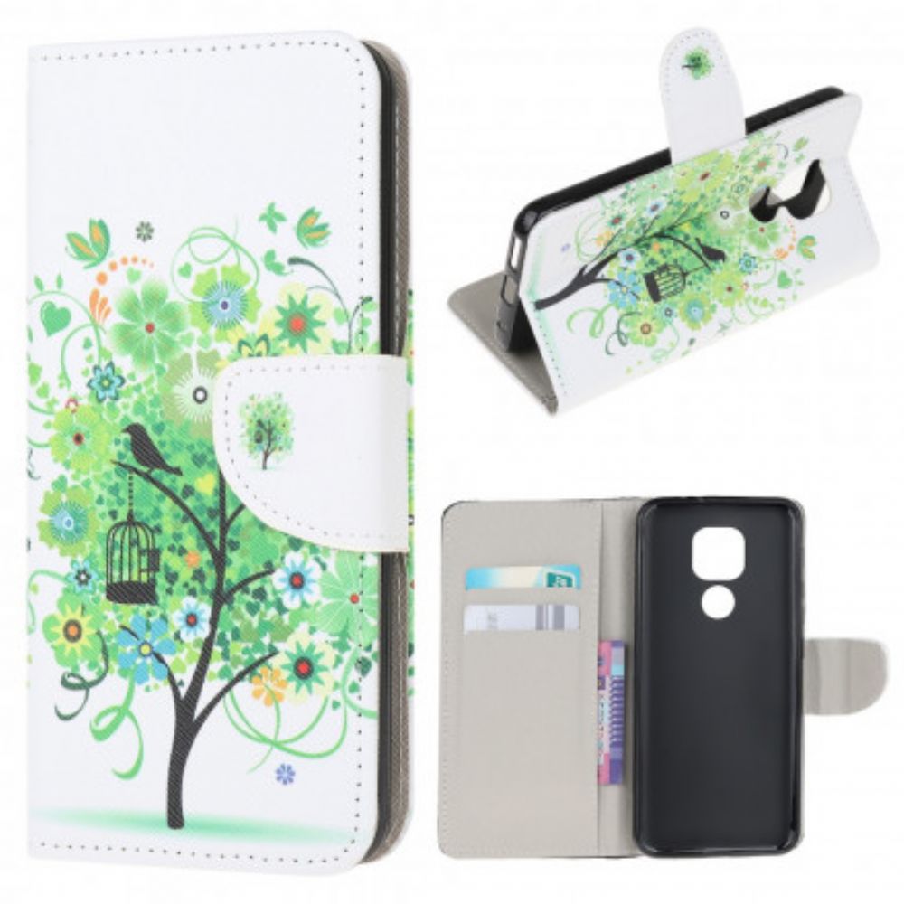 Leren Hoesje voor Moto G9 Play Bloeiende Boom