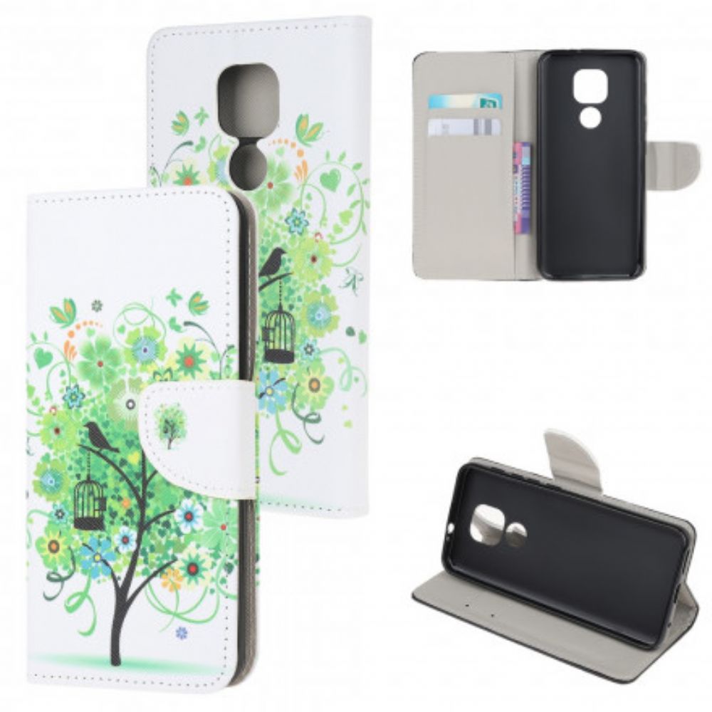 Leren Hoesje voor Moto G9 Play Bloeiende Boom