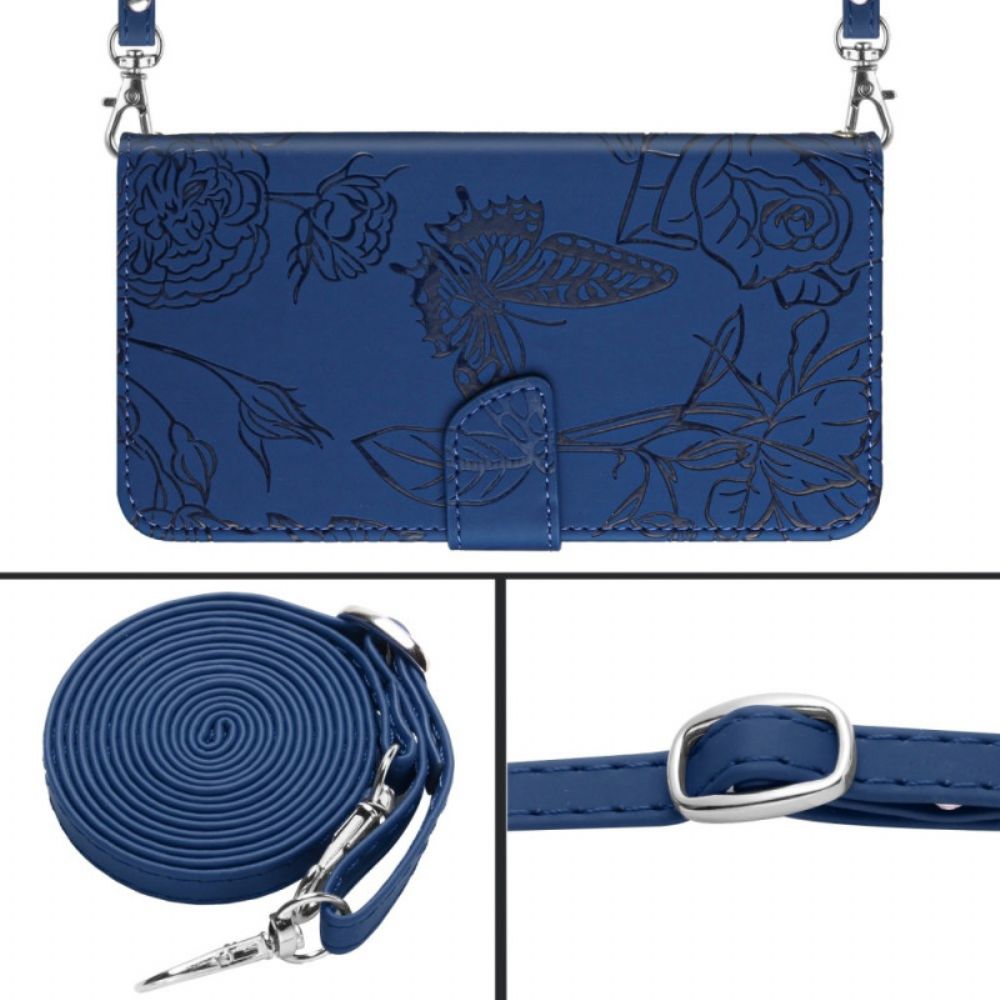 Flip Case Leren Oppo Reno 13 5g Opdruk Vlinder Schouder Tas