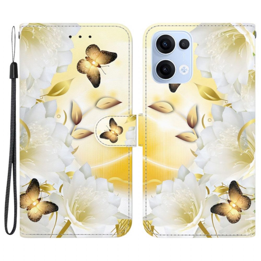 Folio-hoesje Oppo Reno 13 5g Gouden Vlinders En Witte Bloemen
