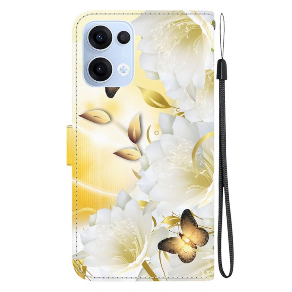 Folio-hoesje Oppo Reno 13 5g Gouden Vlinders En Witte Bloemen