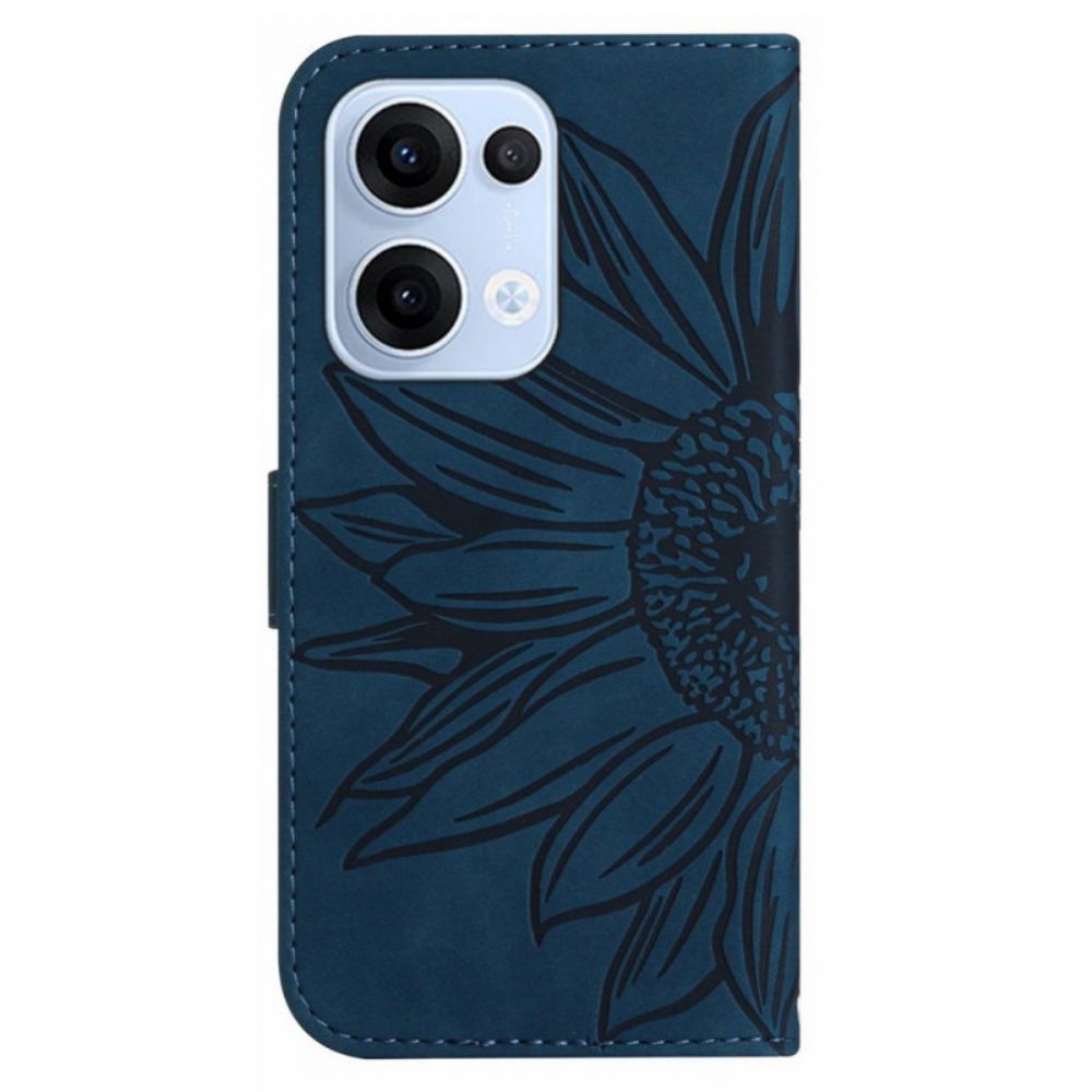 Leren Hoesje Oppo Reno 13 5g Schoudertas Met Zonnebloemprint Bescherming Hoesje