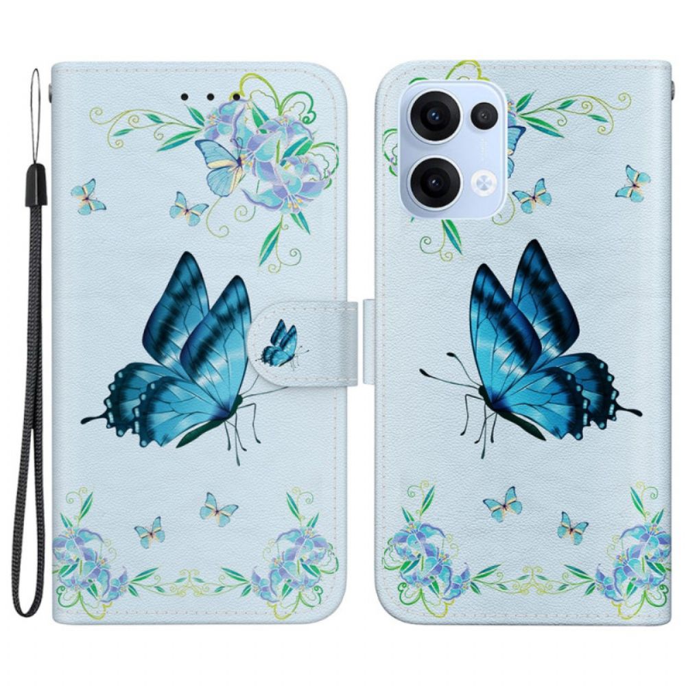 Leren Hoesje Oppo Reno 13 5g Vlinder En Blauwe Bloemen
