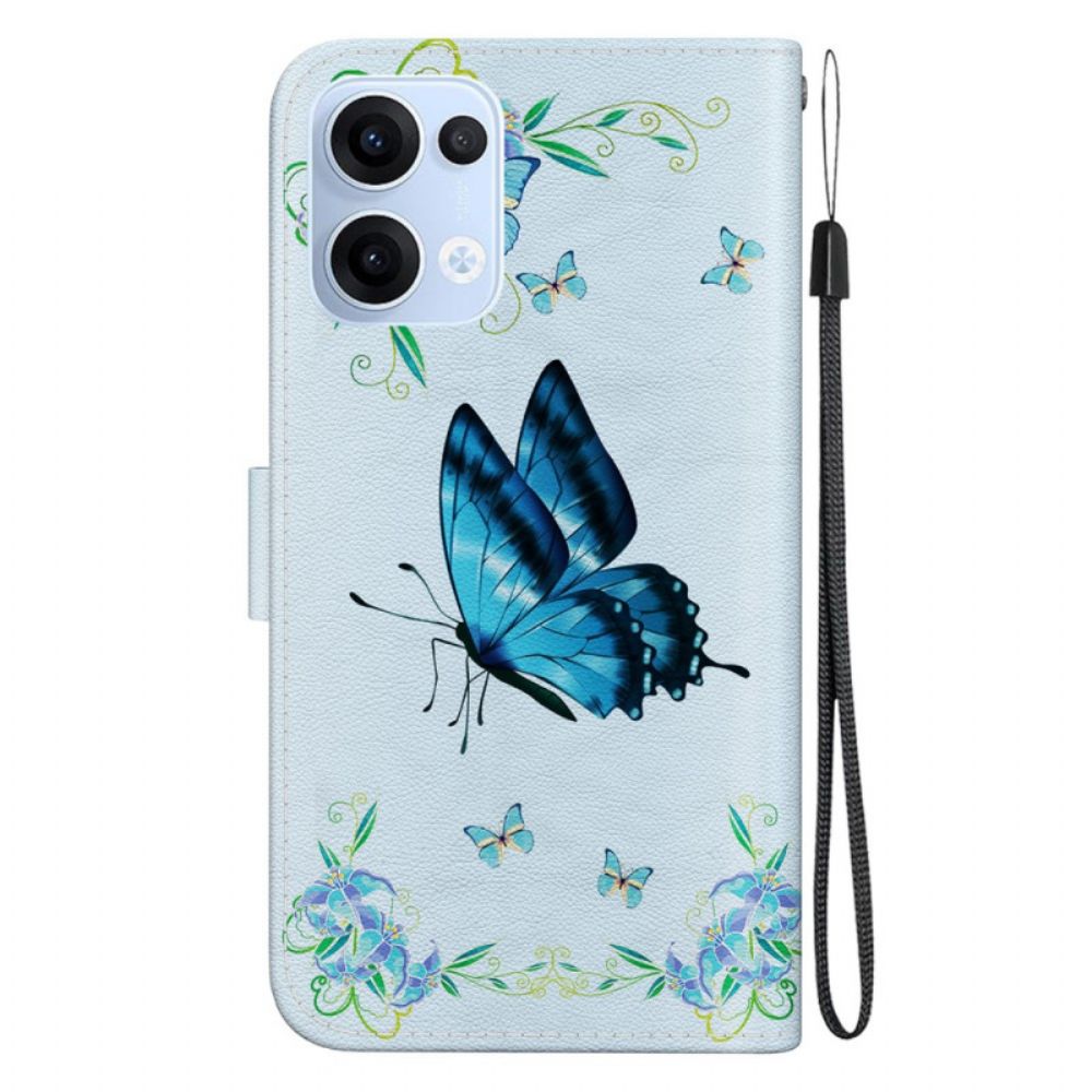 Leren Hoesje Oppo Reno 13 5g Vlinder En Blauwe Bloemen