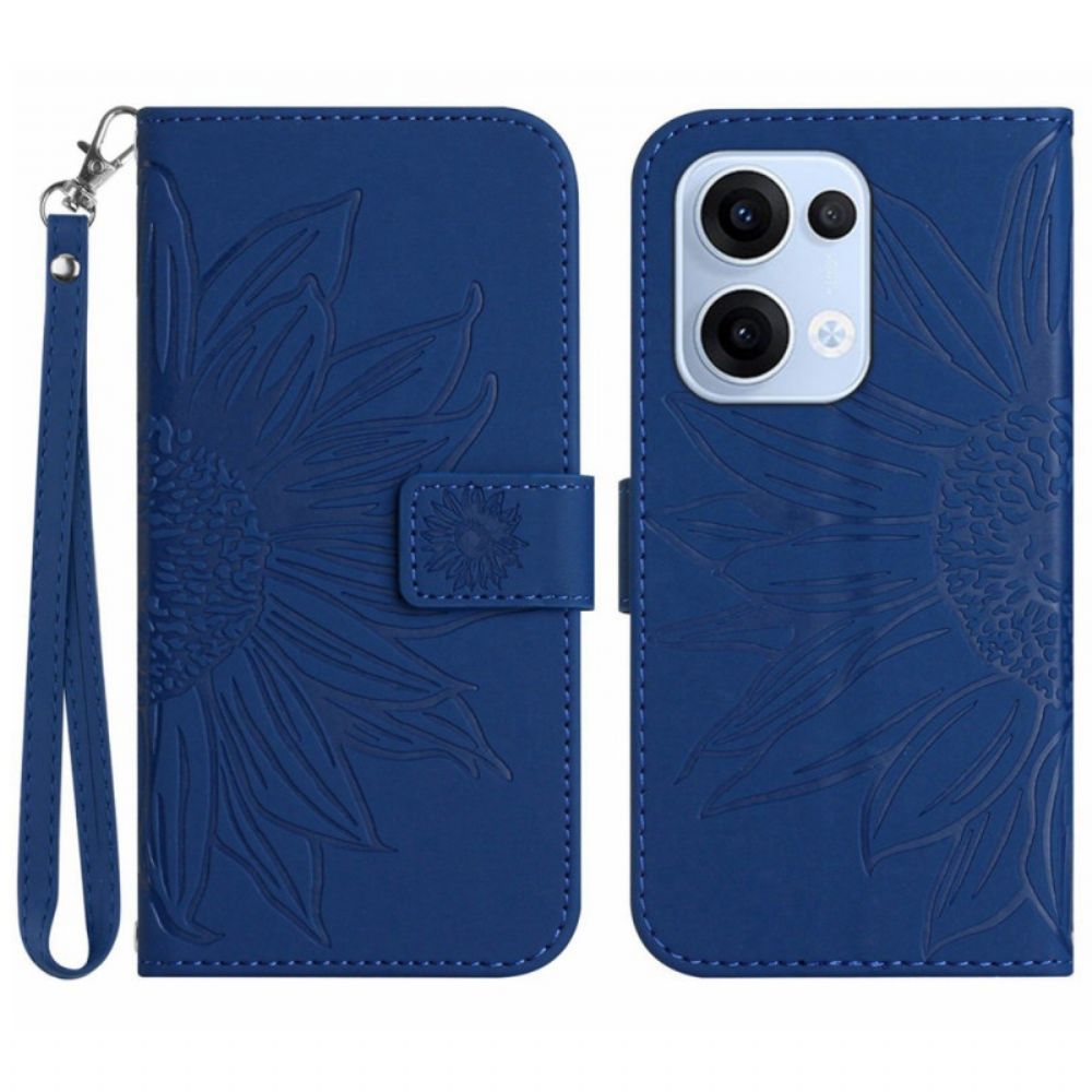Leren Hoesje Oppo Reno 13 5g Zonnebloemprint Met Bandje Bescherming Hoesje