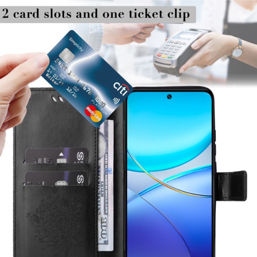 Leren Hoesje Vivo V40 Se 5g Boom En Kat Bescherming Hoesje