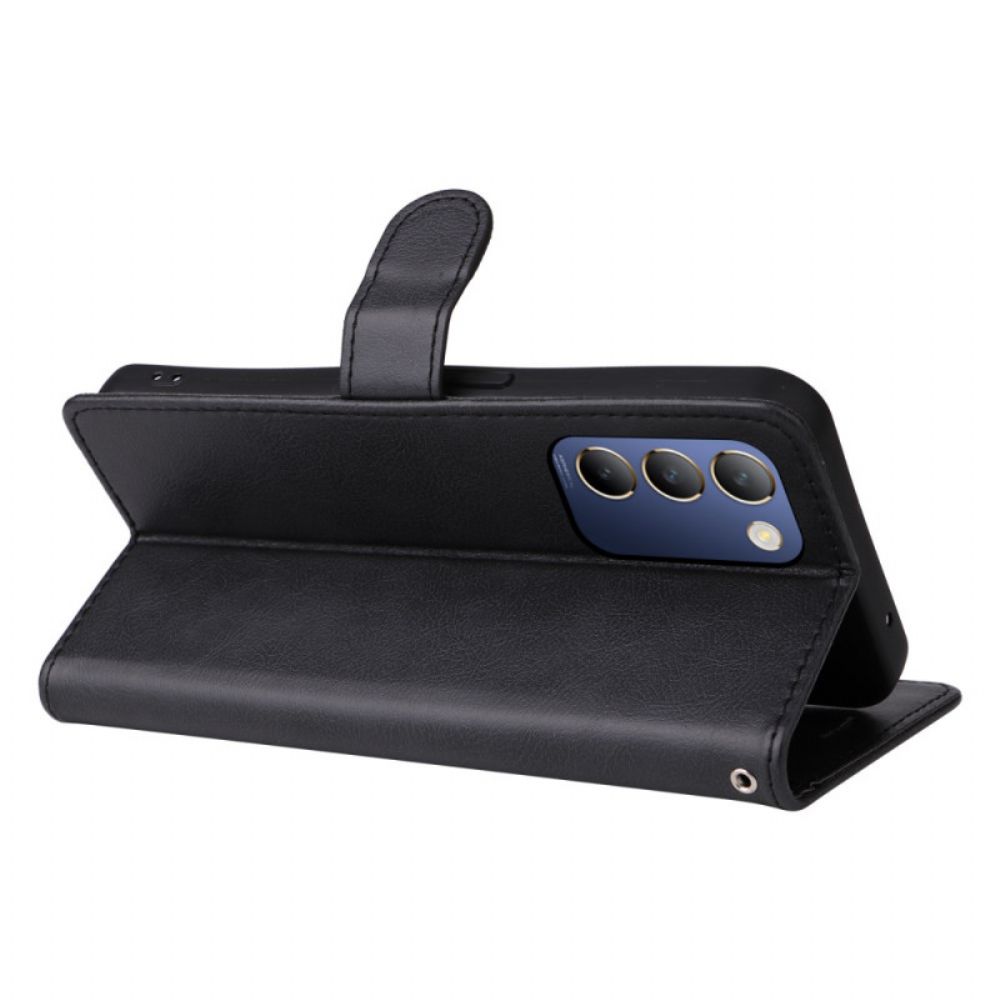 Leren Hoesje Vivo V40 Se 5g Effen Imitatieleer Bescherming Hoesje