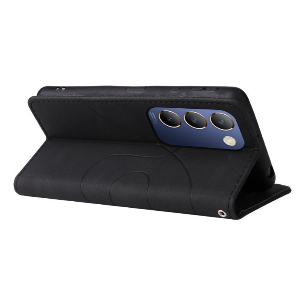 Leren Hoesje Vivo V40 Se 5g Tweekleurige Rimpeling