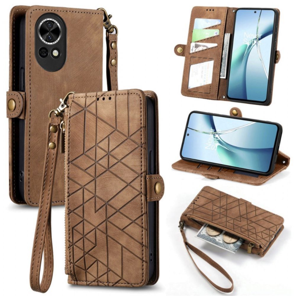 Folio-hoesje Huawei Nova 13 Telefoonhoesje Portemonnee Met Rits En Geometrisch Patroon