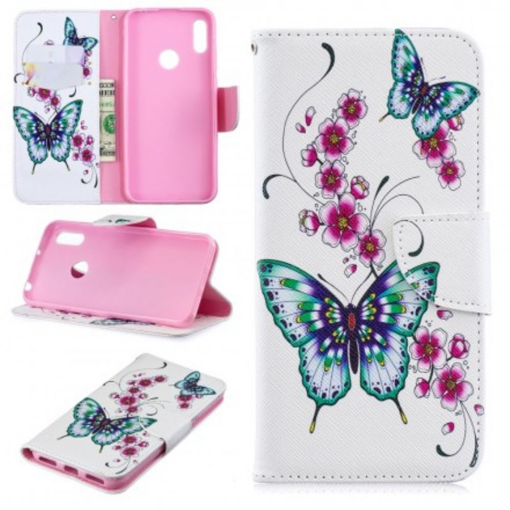 Leren Hoesje voor Huawei Y6 2019 / Honor 8A Prachtige Vlinders