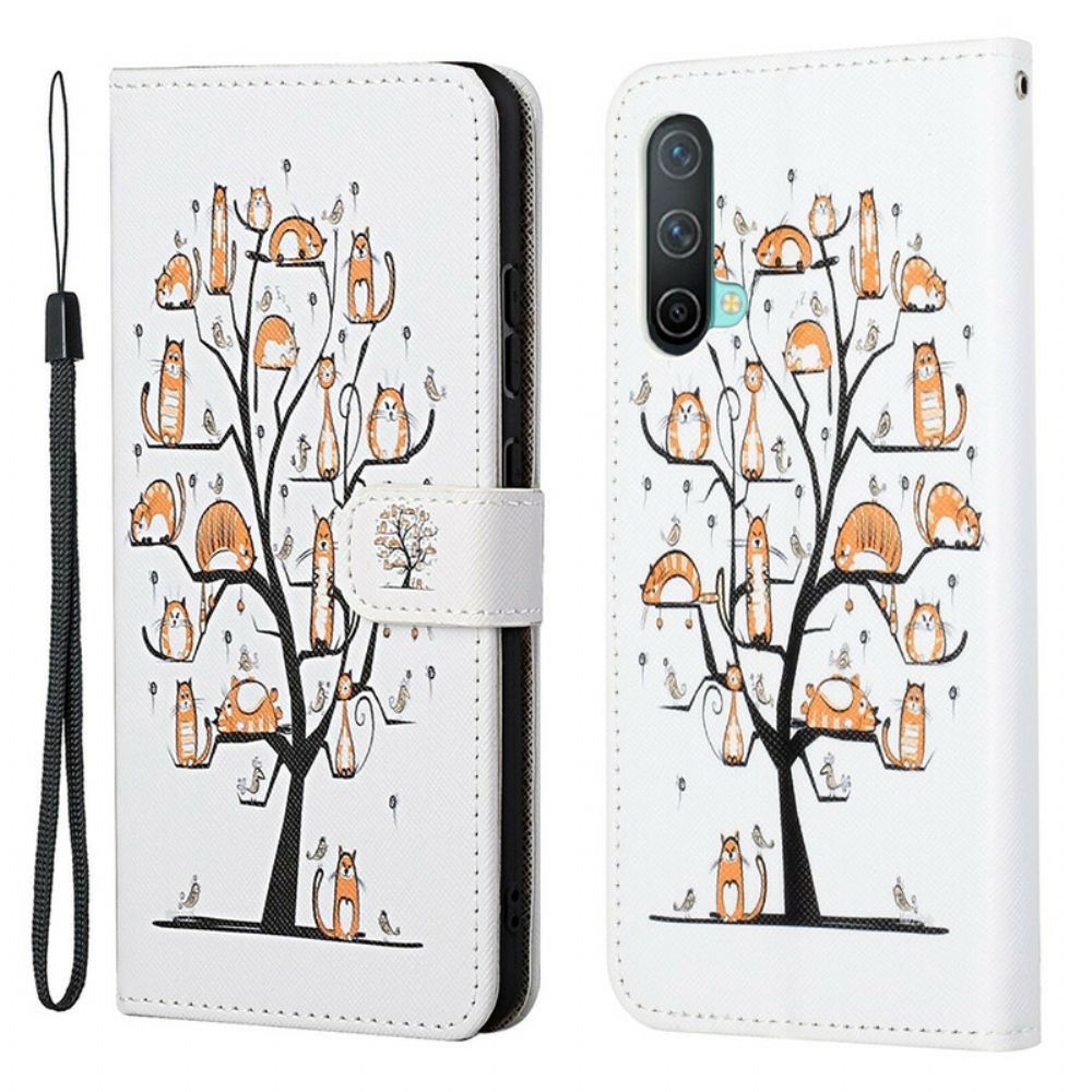 Folio-hoesje voor OnePlus Nord CE 5G Met Ketting Funky Katten Met Riem