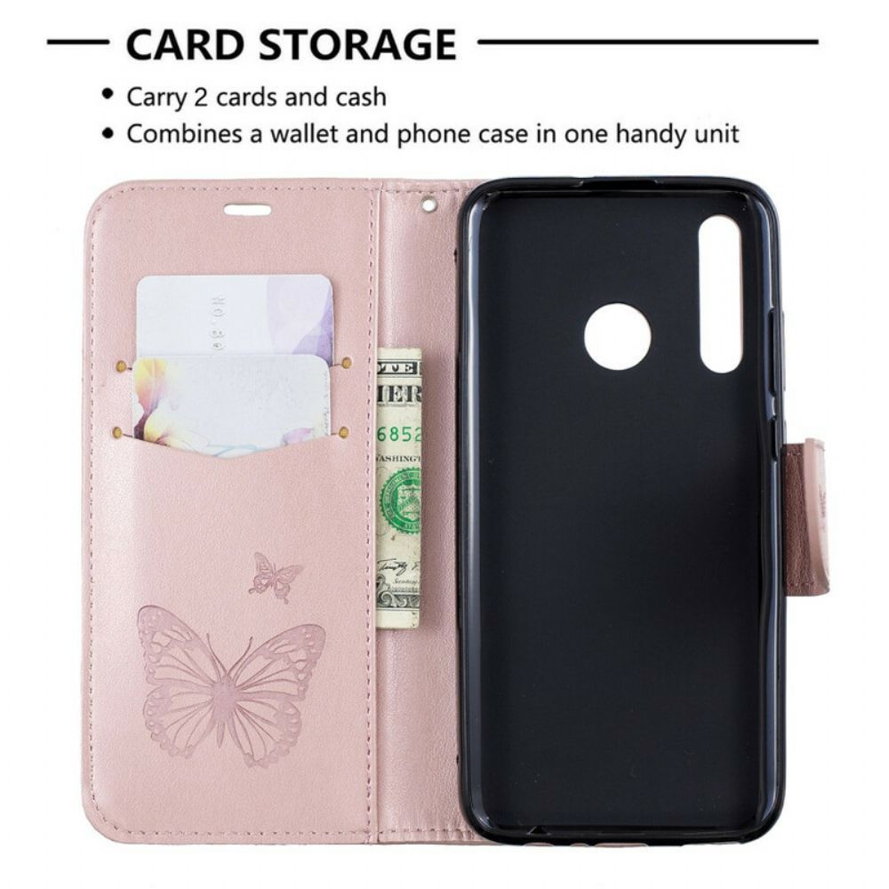 Folio-hoesje voor Huawei P Smart Plus 2019 Vlinders Tijdens De Vlucht Met Lanyard