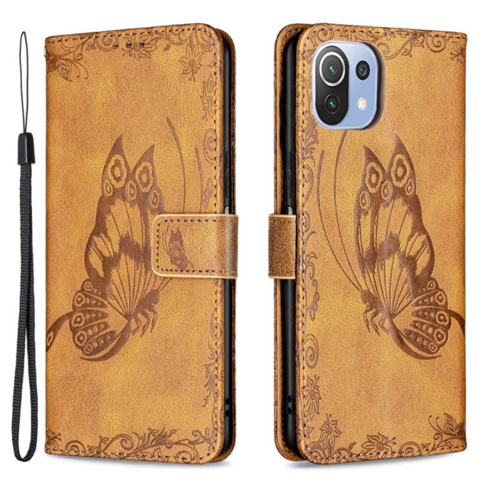 Folio-hoesje voor Xiaomi Mi 11 Lite 5G NE / Mi 11 Lite 4G / 5G Met Ketting Barokke Band Vlinder