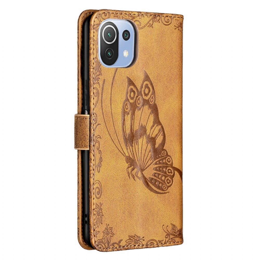 Folio-hoesje voor Xiaomi Mi 11 Lite 5G NE / Mi 11 Lite 4G / 5G Met Ketting Barokke Band Vlinder