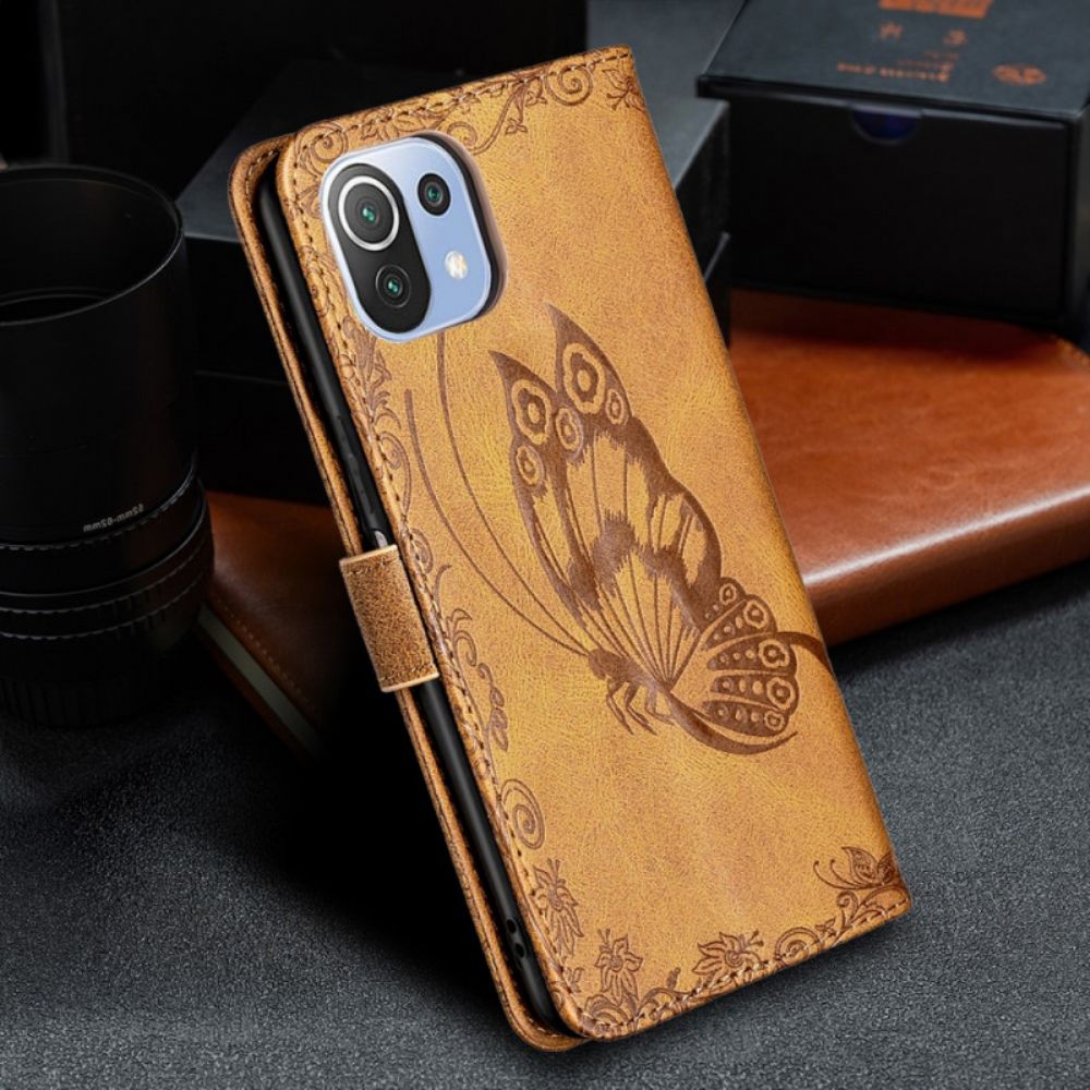Folio-hoesje voor Xiaomi Mi 11 Lite 5G NE / Mi 11 Lite 4G / 5G Met Ketting Barokke Band Vlinder