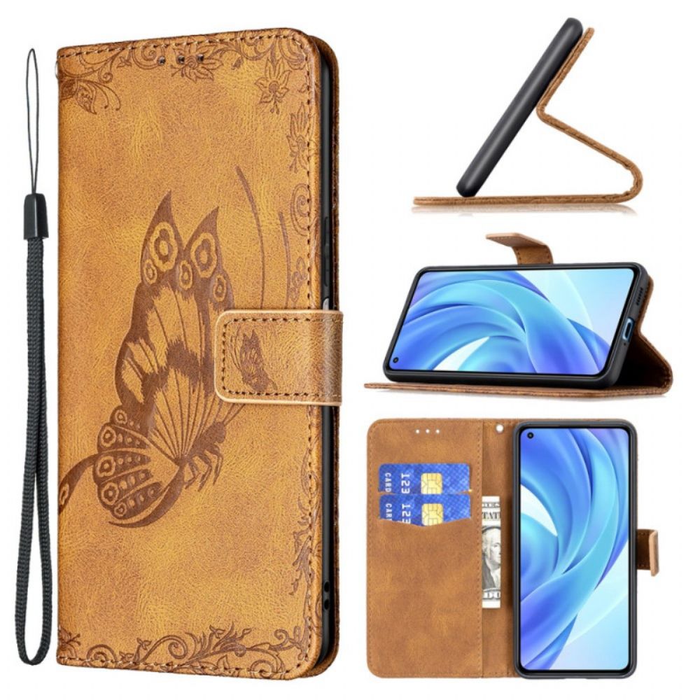 Folio-hoesje voor Xiaomi Mi 11 Lite 5G NE / Mi 11 Lite 4G / 5G Met Ketting Barokke Band Vlinder