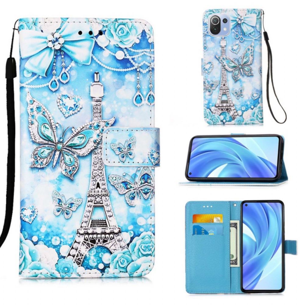 Folio-hoesje voor Xiaomi Mi 11 Lite 5G NE / Mi 11 Lite 4G / 5G Met Ketting Eiffeltoren Met Riem