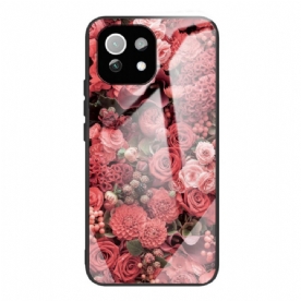 Hoesje voor Xiaomi Mi 11 Lite 5G NE / Mi 11 Lite 4G / 5G Gehard Glas Roze Bloemen