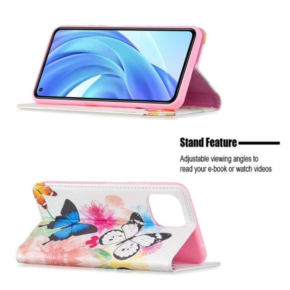 Leren Hoesje voor Xiaomi Mi 11 Lite 5G NE / Mi 11 Lite 4G / 5G Geschilderde Vlinders En Bloemen
