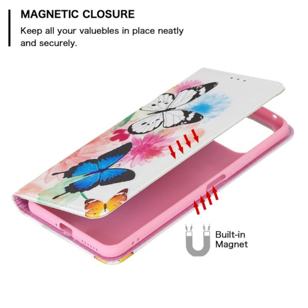 Leren Hoesje voor Xiaomi Mi 11 Lite 5G NE / Mi 11 Lite 4G / 5G Geschilderde Vlinders En Bloemen