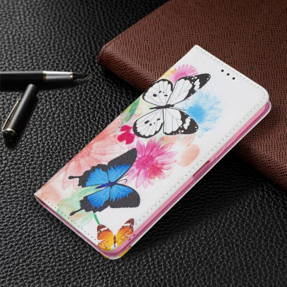 Leren Hoesje voor Xiaomi Mi 11 Lite 5G NE / Mi 11 Lite 4G / 5G Geschilderde Vlinders En Bloemen