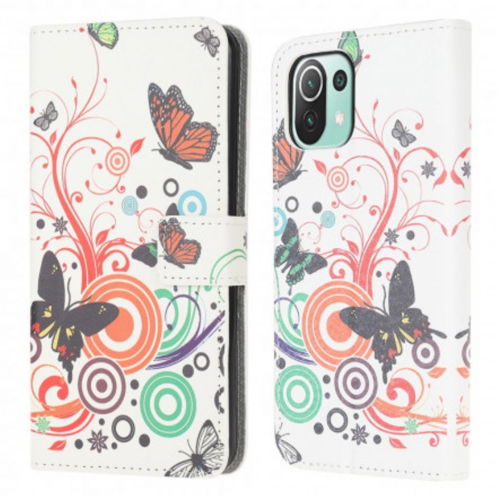 Leren Hoesje voor Xiaomi Mi 11 Lite 5G NE / Mi 11 Lite 4G / 5G Vlinders En Bloemen