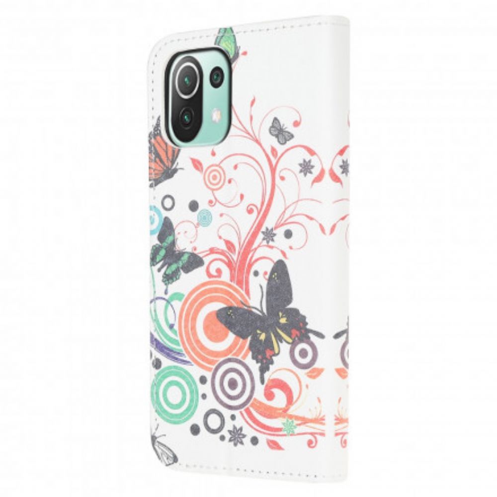 Leren Hoesje voor Xiaomi Mi 11 Lite 5G NE / Mi 11 Lite 4G / 5G Vlinders En Bloemen