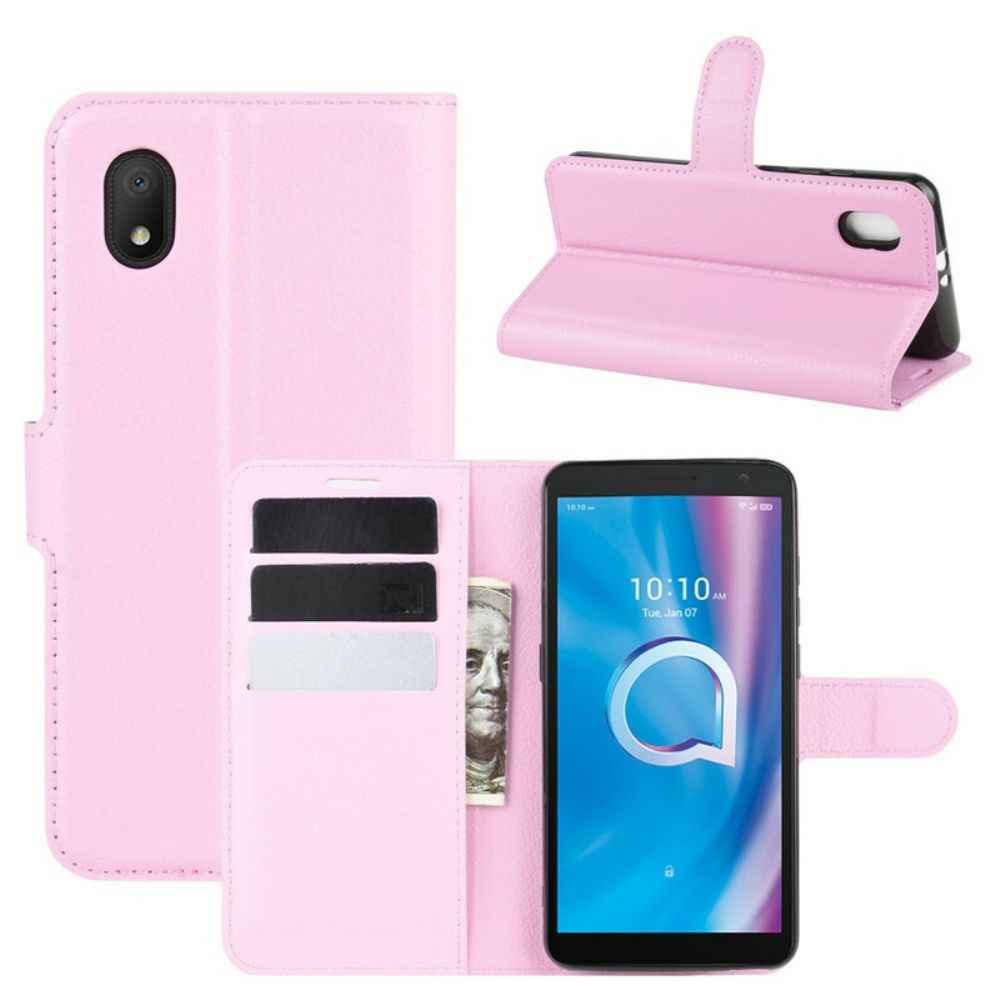 Folio-hoesje voor Alcatel 1B (2020) Klassiek Litchi-leereffect