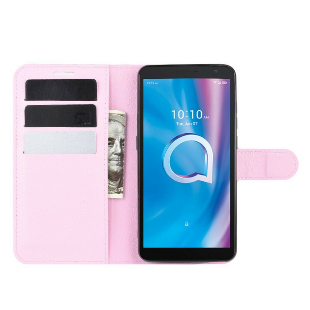 Folio-hoesje voor Alcatel 1B (2020) Klassiek Litchi-leereffect