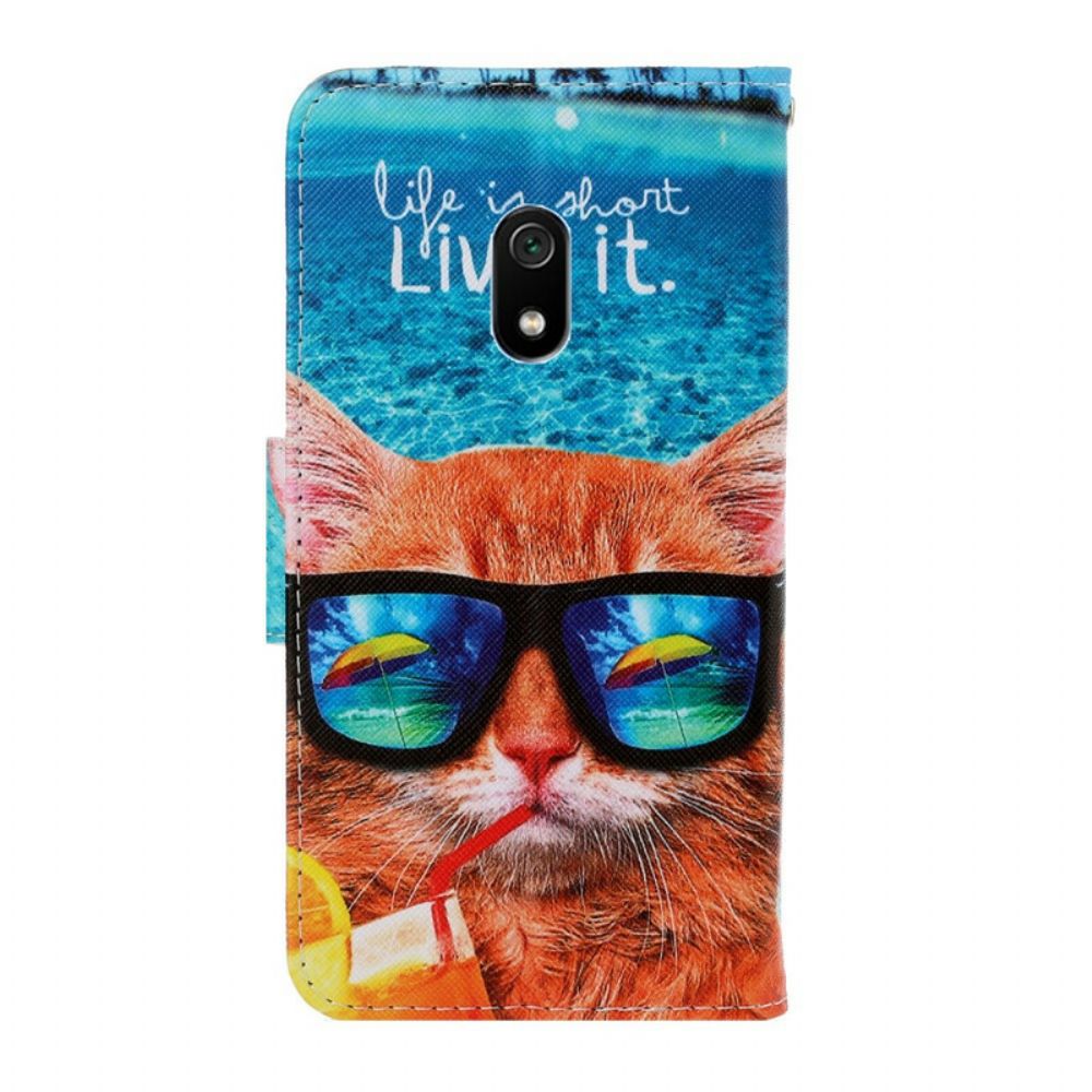 Leren Hoesje voor Xiaomi Redmi 8A Met Ketting Cat Live It Strappy