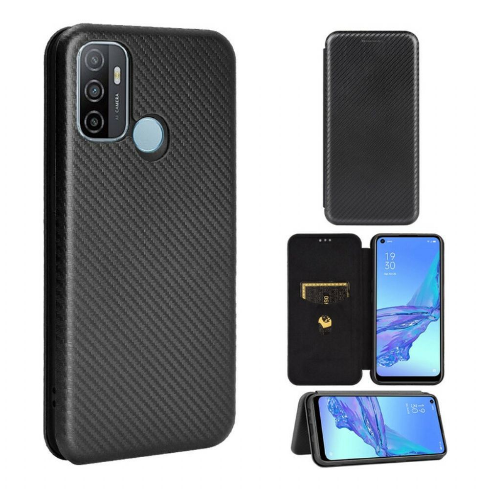 Bescherming Hoesje voor Oppo A53 / A53s Folio-hoesje Silicone Gekleurde Koolstofvezel