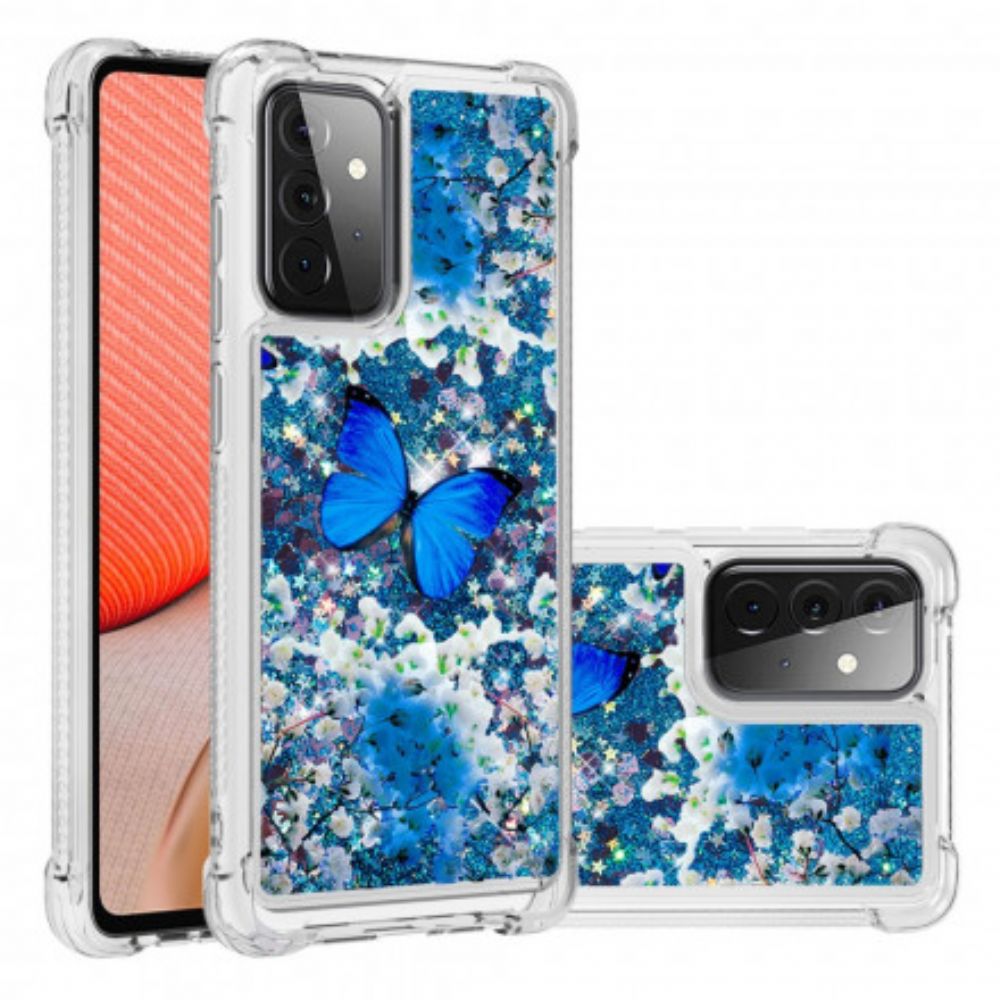 Hoesje voor Samsung Galaxy A72 4G / 5G Blauwe Glittervlinders