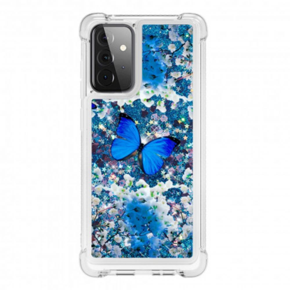Hoesje voor Samsung Galaxy A72 4G / 5G Blauwe Glittervlinders