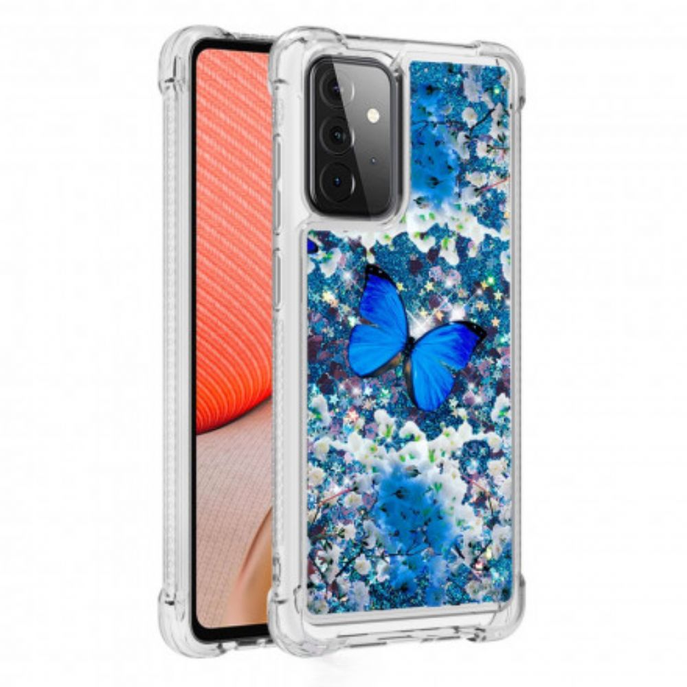 Hoesje voor Samsung Galaxy A72 4G / 5G Blauwe Glittervlinders