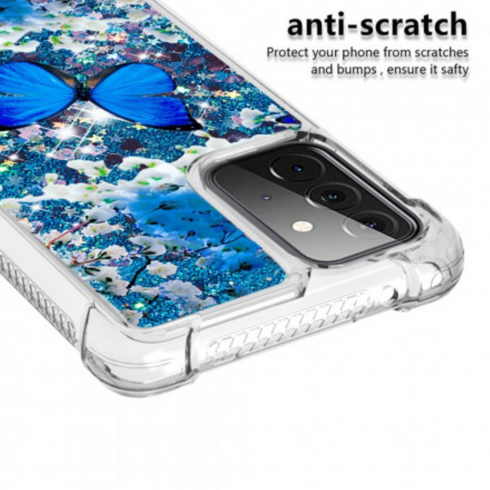 Hoesje voor Samsung Galaxy A72 4G / 5G Blauwe Glittervlinders