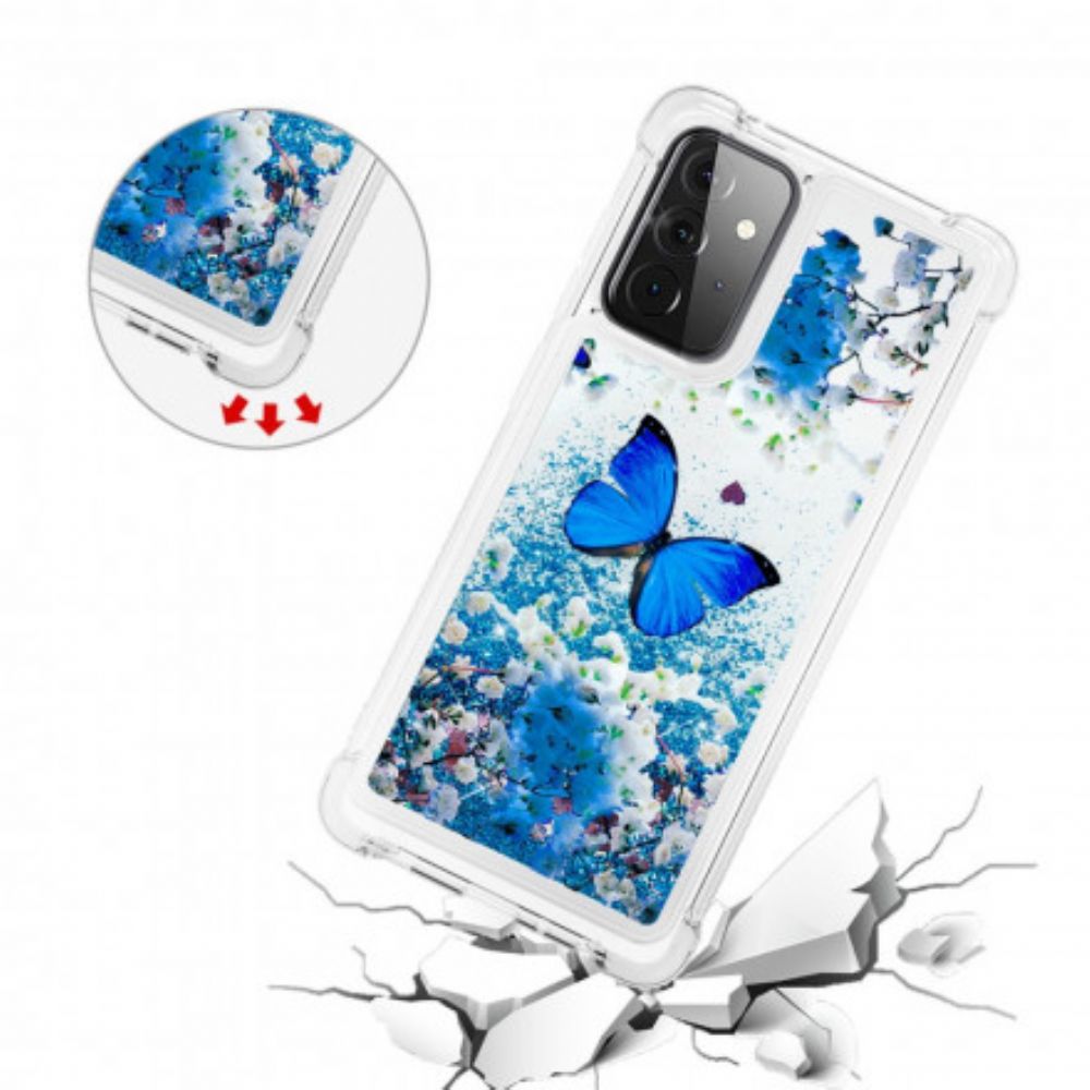 Hoesje voor Samsung Galaxy A72 4G / 5G Blauwe Glittervlinders