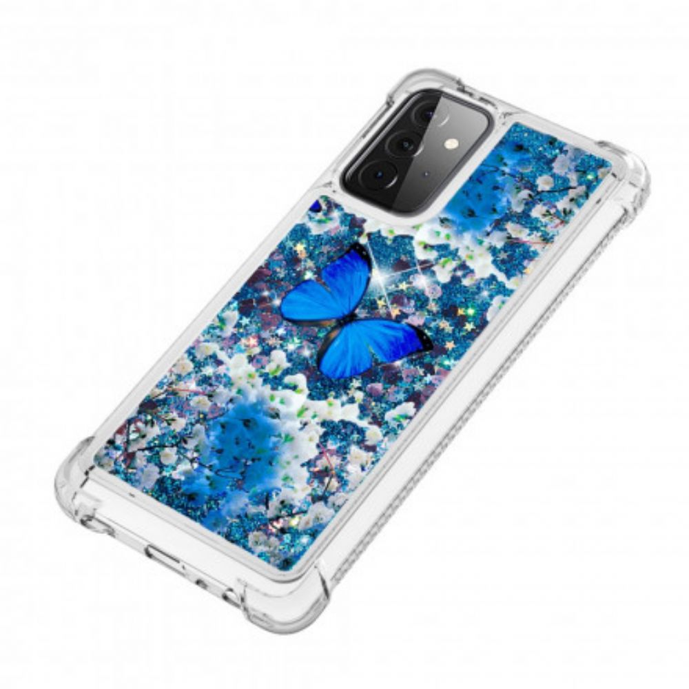 Hoesje voor Samsung Galaxy A72 4G / 5G Blauwe Glittervlinders