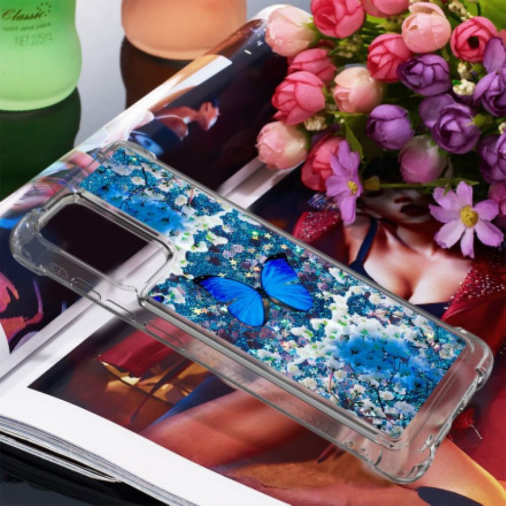 Hoesje voor Samsung Galaxy A72 4G / 5G Blauwe Glittervlinders