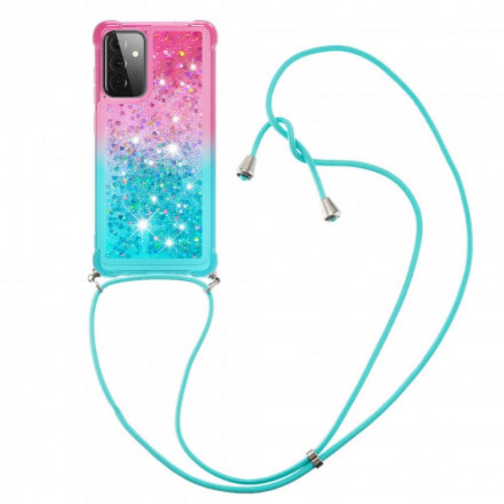 Hoesje voor Samsung Galaxy A72 4G / 5G Siliconen Glitter En Koord