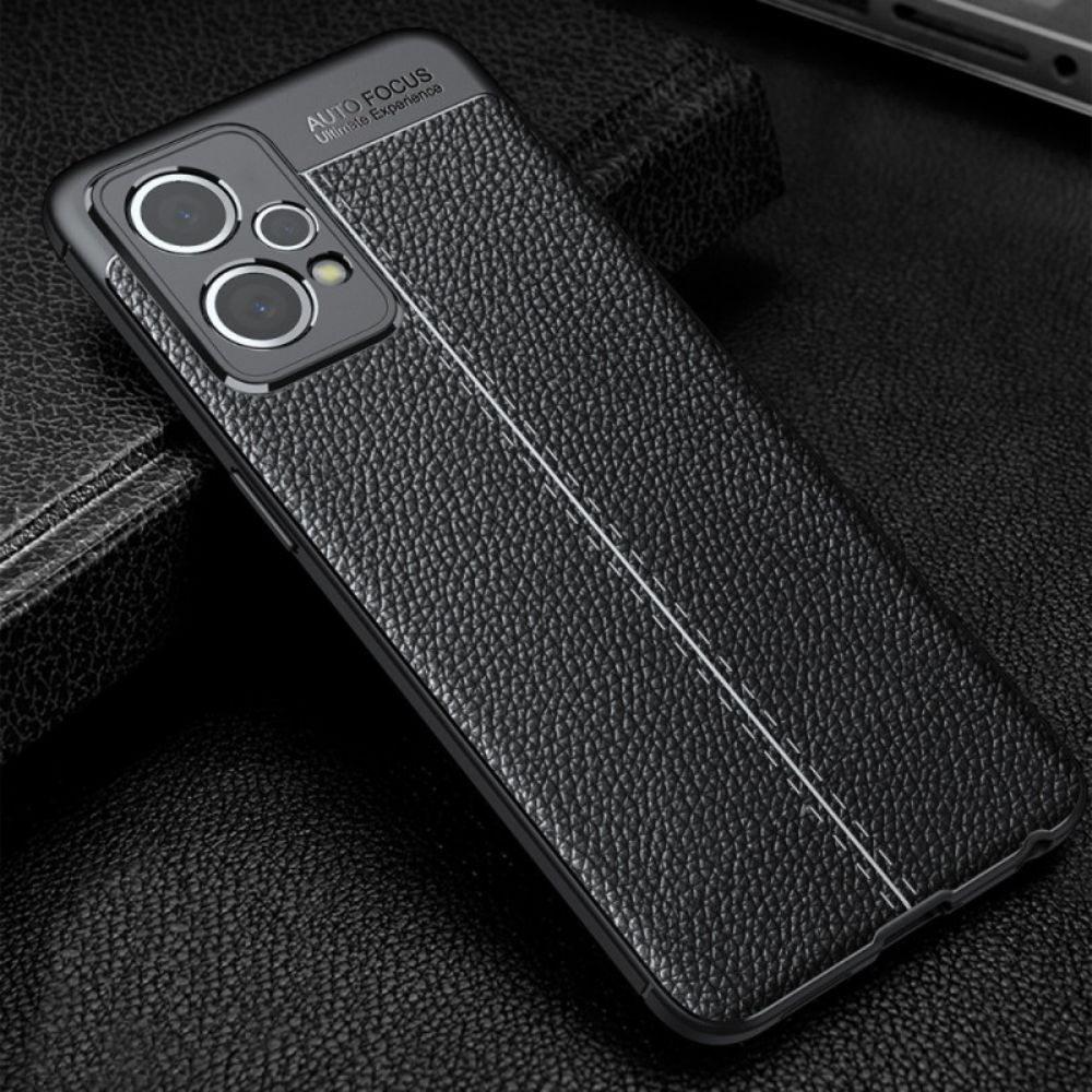 Hoesje voor Realme 9 Pro Plus Dubbele Lijn Litchi Leder Effect