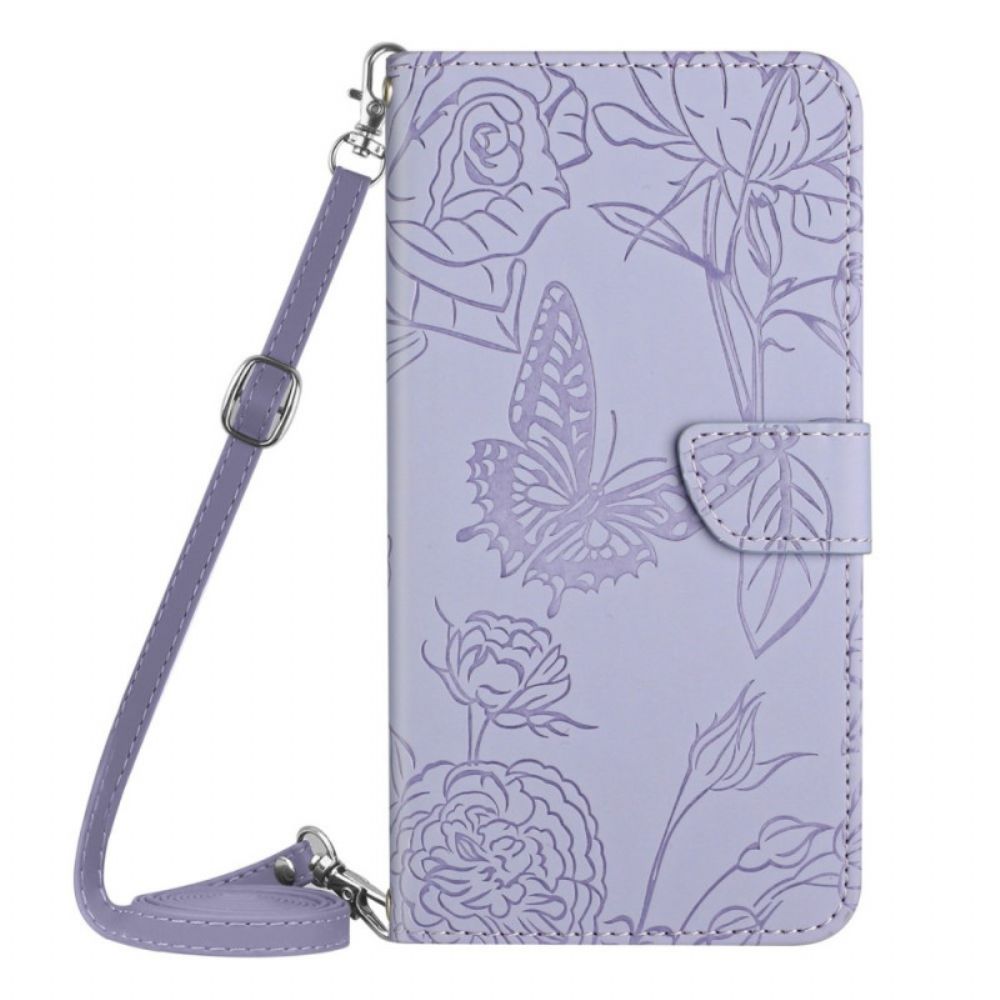 Flip Case voor Samsung Galaxy M53 5G Vlinders En Schouderriem
