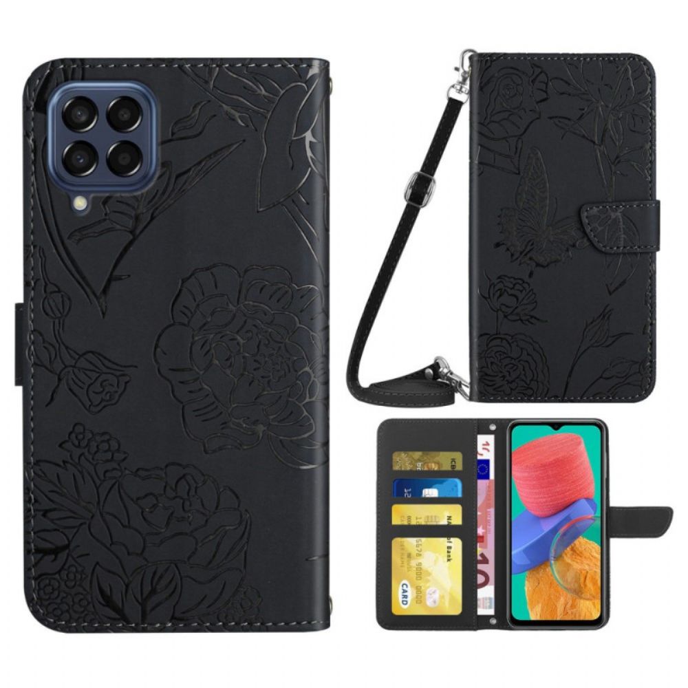 Flip Case voor Samsung Galaxy M53 5G Vlinders En Schouderriem