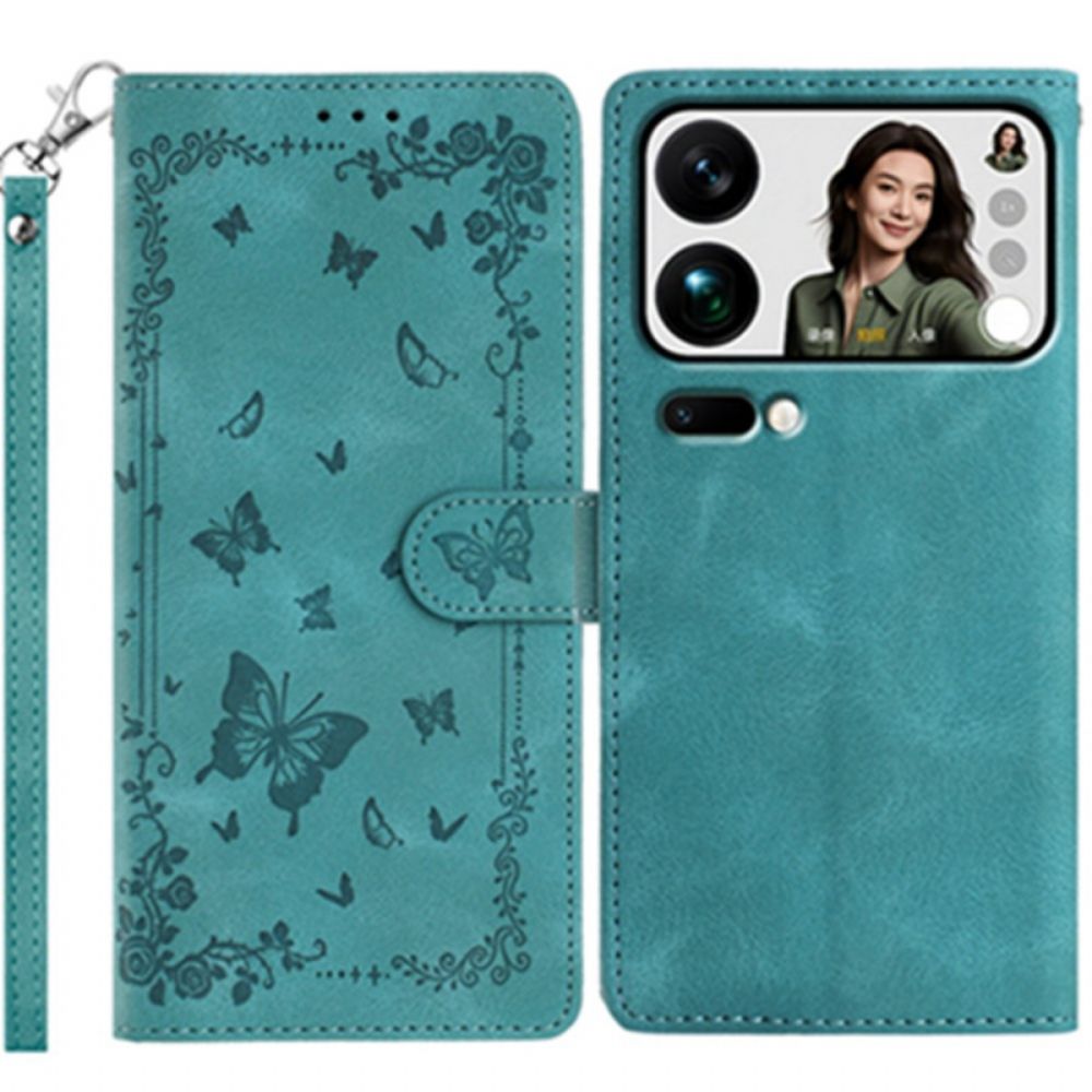 Flip Case Leren Xiaomi 17 Pro Max Suède-effect Vlinders