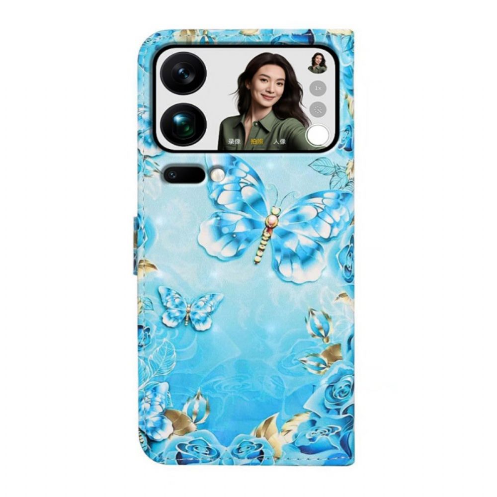 Flip Case Leren Xiaomi 17 Pro Max Vlinders En Diamanten