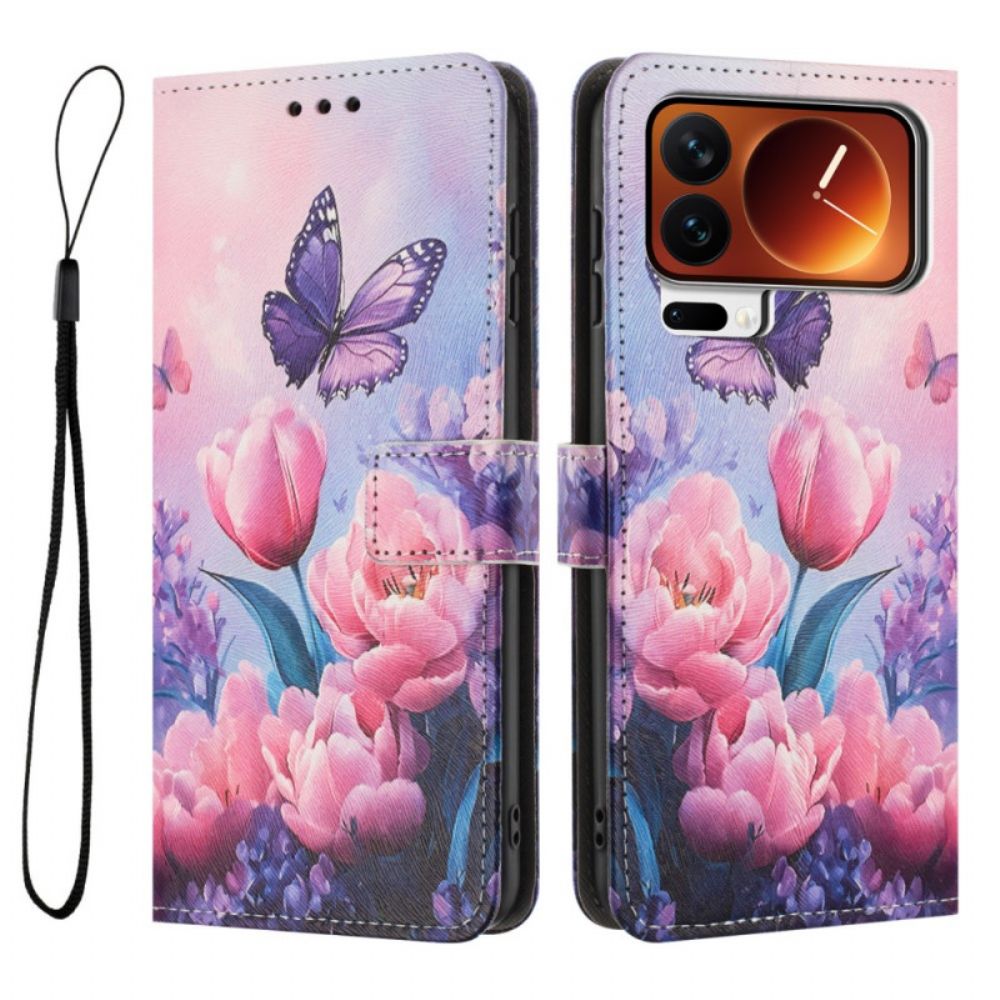 Folio-hoesje Xiaomi 17 Pro Max Vlinder En Roze Bloemen