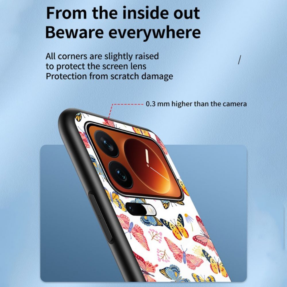 Hoesje Voor Xiaomi 17 Pro Max Vlinderpatroon Van Gehard Glas