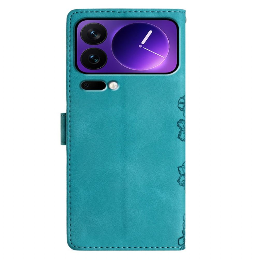 Leren Hoesje Voor Xiaomi 17 Pro Max Vlinder- En Bloemenpatroon