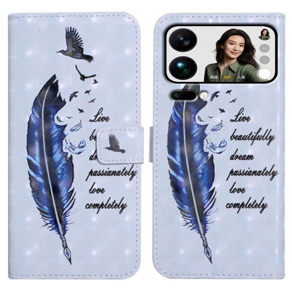 Leren Hoesje Xiaomi 17 Pro Max Blauwe Veer