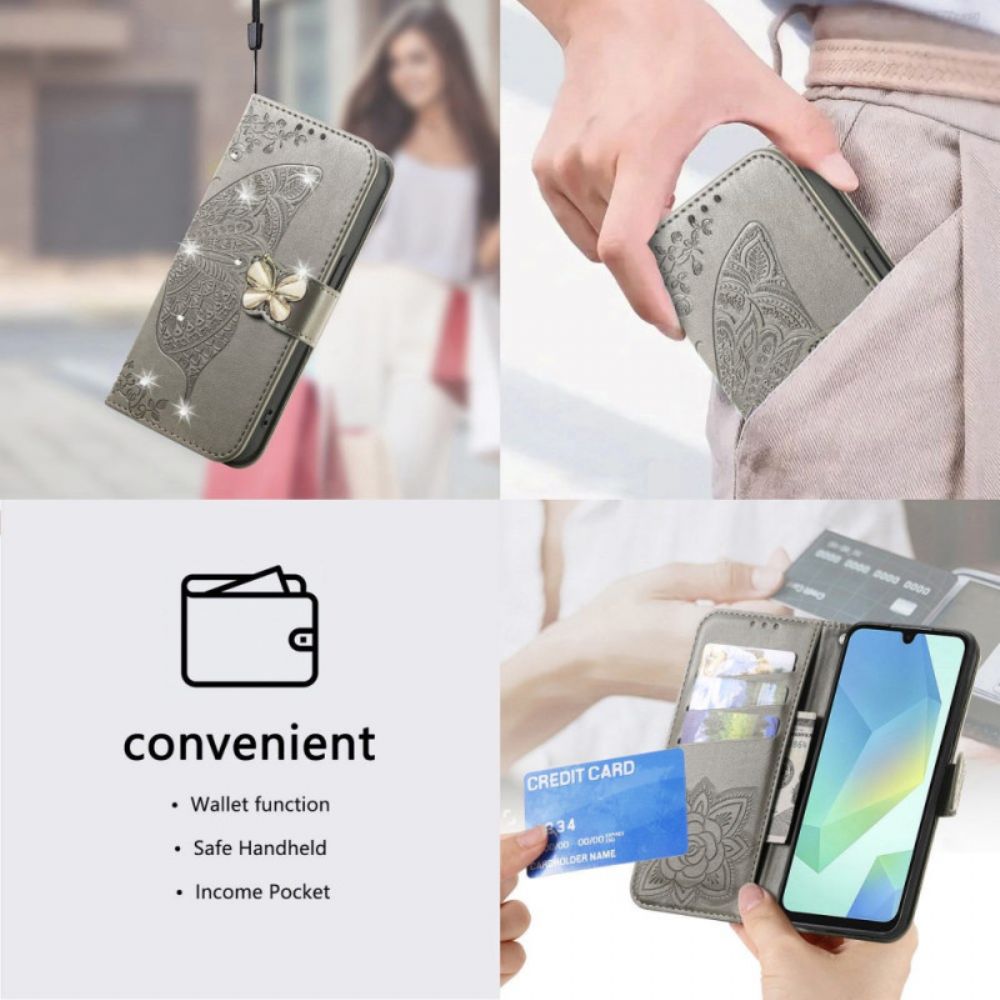 Leren Hoesje Xiaomi 17 Pro Max Vlinder En Strass-steentjes